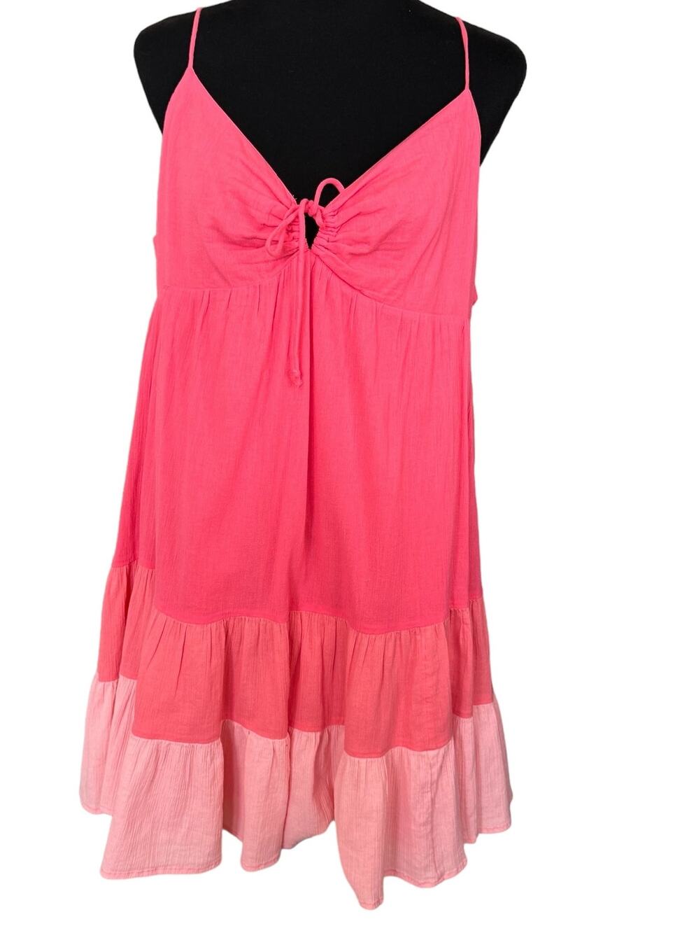 New ~ BP. NORDSTROM ~Pink Multi Tiered Floral Tiered Cotton Babydoll Dress  L